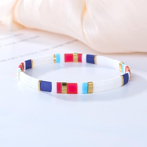 C·QUAN CHI Women Stackable Tila Bead Bracelets Flat Bead Bracelet Boho Friendship Bracelets Stretch Bracelet 03H