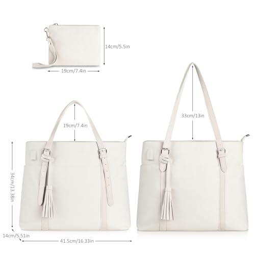 RJEU School Tote Bag with Pockets for Teacher,Cute Book Bags Women for College Work Travel Nurse Church,Canvas,Gifts,Beige Black