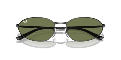 Ray-Ban RB3734 Oval Sunglasses, Black/Dark Green, 56 mm