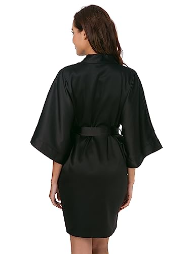 SIORO Women's Satin Kimono Robes 3/4 Sleeves Silk Bathrobes for Wedding Getting Ready Loungewear S-XXL