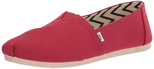 TOMS Women's Alpargata Recycled Cotton Canvas Loafer Flat, Red, 5