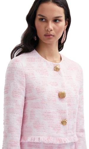 Oscar de la Renta, TextuRed Tweed Jacket, White/Pink, 8