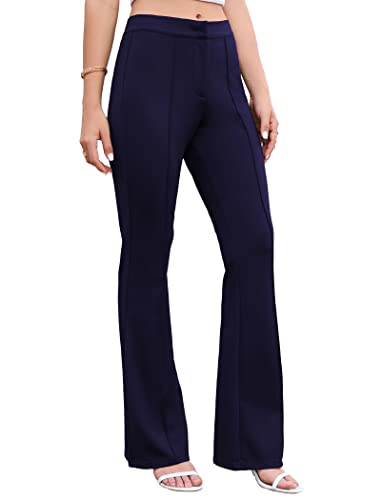 Famulily Bootcut Dress Pants for Women Slim Fit Flared Slack Stretch Pants with Seamed Detail Navy S