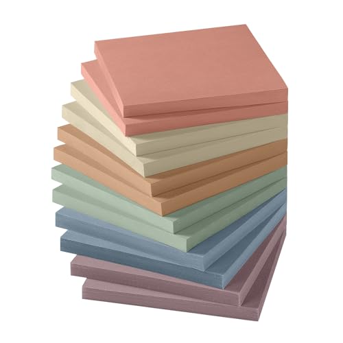 Sticky Notes, 12 Pads, 3x3 inches, Aesthetic Vintage Self-Sticky Note Pads, Ideal for Office, Study, and Daily Life Organization - Neutral Colors