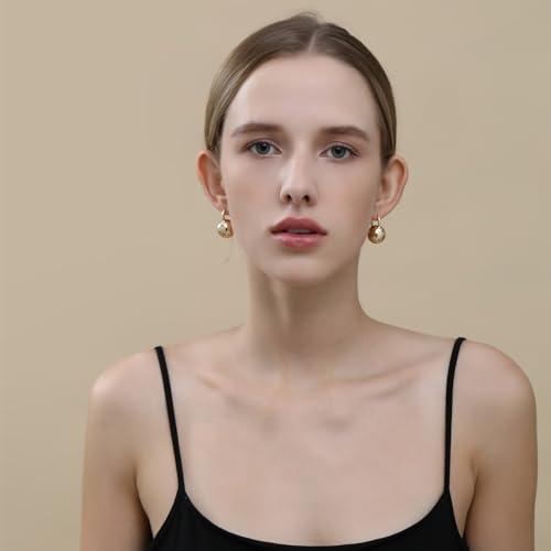 Ascona Gold Hoop Earrings, Gold Mini Ball Drop Dangle Leverback Earrings for Women, Hypoallergenic Lightweight Gold Plated Dainty Earrings Fashion Jewelry(12mm mini ball gold)
