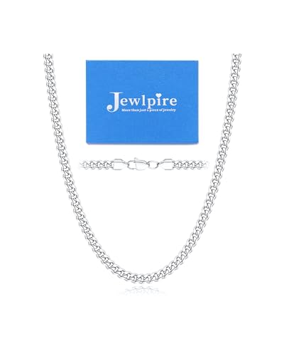 Jewlpire Silver Chain Necklace for Men, 5mm Cuban Link Chain for Men Women Stainless Steel Chain Cool & Comfortable Men's Chain Necklaces 16 Inch