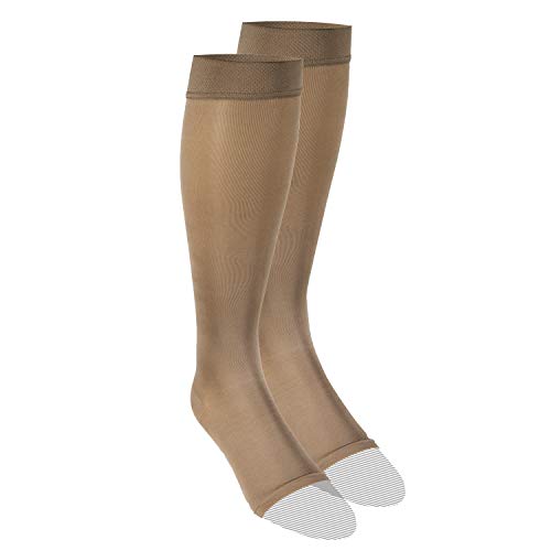 Truform Women's Compression Stockings, 20-30 mmHg, Knee High Length, Open Toe, Opaque, Black, X-Large