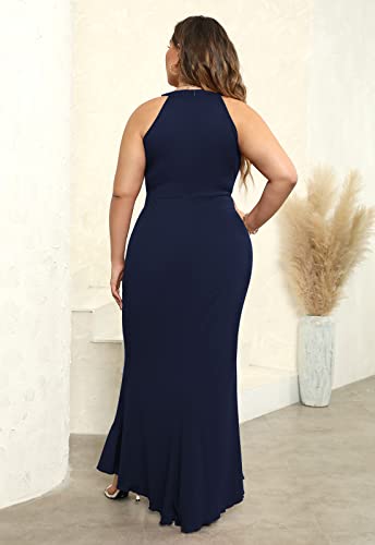 Keluummi Plus Size Long Wedding Guest Dresses for Curvy Women, Formal Evening Gown, Sleeveless Cocktail Dress, Mermaid(14 Plus, Black)