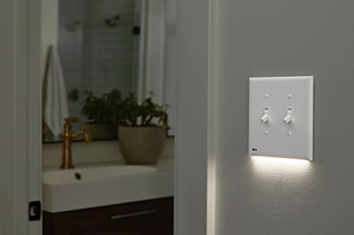 2 Pack - SnapPower SwitchLight [for Double-Gang Light Switches] - Light Switch Wall Plate with Built-in LED Night Lights - Bright/Dim/Off Options - Auto On/Off Sensor - (Toggle, Ivory)
