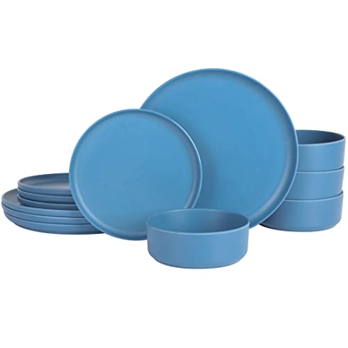 Gibson Home Brist Melamine Plastic Dinnerware Set, Service for Four (12pcs), Assorted II