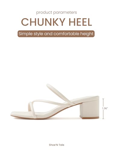 Shoe'N Tale Strappy Heels For Women Low Chunky Block Heel Heeled Sandals Square Open Toe Slip On Slides Mules(6,Natural Nude)