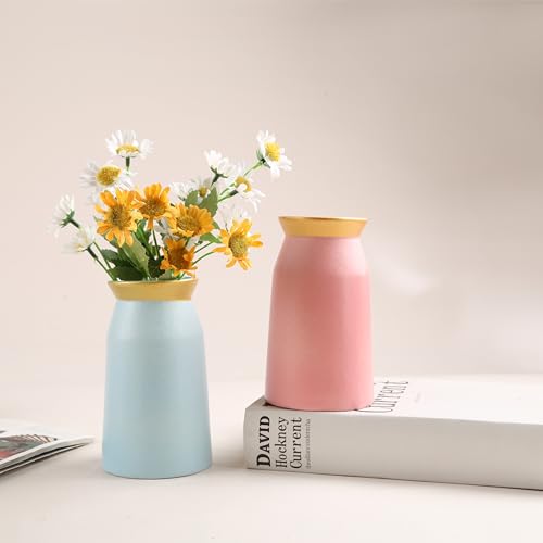 Lsbtaucp- Frosted gold border ceramic vase, simple home decoration, suitable for various festivals, good shooting props, a good choice of gifts. (Pink)