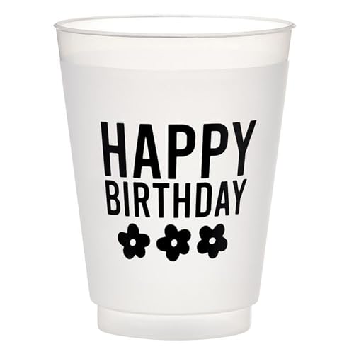 Santa Barbara Design Studio Party Cups 8-Count Reusable BPA-Free Plastic Frost Cups, 16-Ounce, Happy Birthday