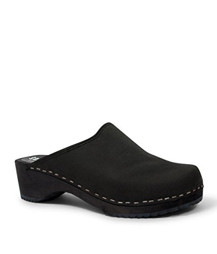 Sandgrens Handmade Swedish Wood Clogs for Women, Low Heel Mule US 5 | Tokyo Navy Nubuck LT, EU 36