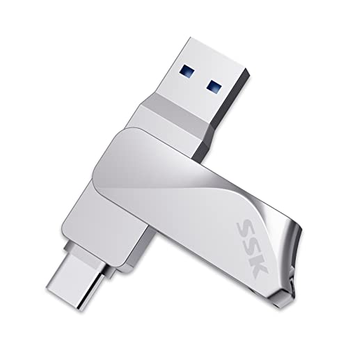 SSK 64GB USB C Flash Drive Dual Drive 2 in 1 OTG USB A 3.2 + Type C Memory Stick Thumb Drive, Thunderbolt Pendrive up to 200MB/s Transfer Speed Photo Stick for Android Phones/Tablets/Mac/Laptop