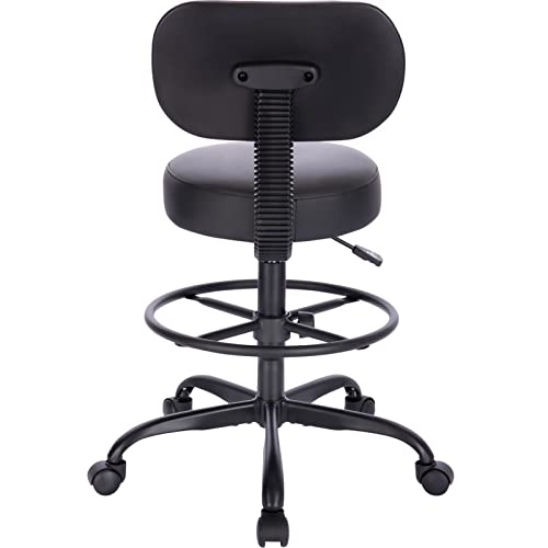 SUPERJARE Drafting Chair with Back, Adjustable Foot Rest Rolling Stool, Multi-Purpose Office Desk Chair, Thick Seat Cushion for Home Bar Kitchen Shop - All Black