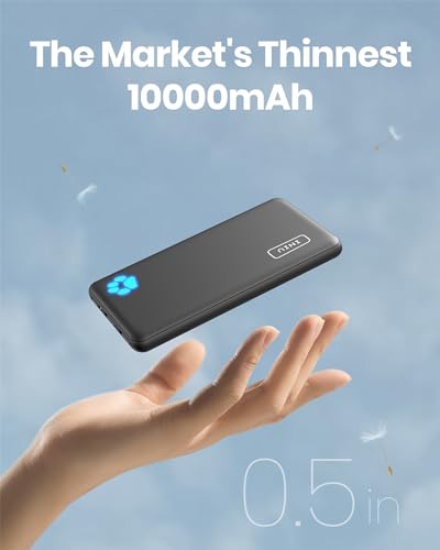 INIU Portable Charger, Slimmest 10000mAh 5V/3A Power Bank, USB C in&Out High-Speed Charging Battery Pack, External Phone Powerbank Compatible with iPhone 15 14 13 12 X Samsung S22 S21 Google iPad etc