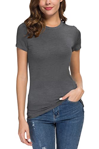 EXCHIC Women's Basic Slim Fitted Short Sleeve Casual Crewneck T-Shirt (Black, XS)