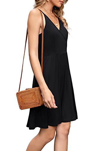 WEACZZ Summer Dresses for Women 2025 V Neck Floral Sundresses for Women Casual Beach Boho Vacation Mini Dress with Pockets,Silhouette Green Leaf,L