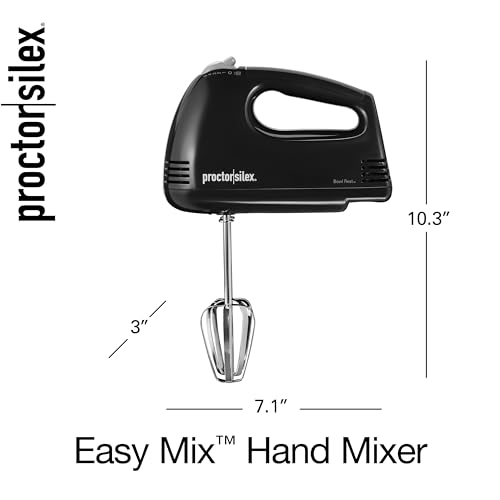 Proctor Silex Easy Mix 5-Speed Electric Hand Mixer with Bowl Rest, Compact and Lightweight, 100 Watts of Peak Power, Black (62507PS)