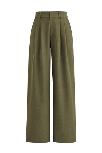 PRETTYGARDEN Women's Summer Work Pants Elastic High Waisted Straight Leg Business Casual Dressy Trousers Slacks with Pockets (Army Green,Small)