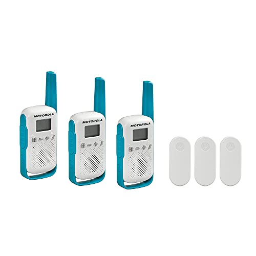 Motorola Solutions, Portable FRS, T114TP, Talkabout, Two-Way Radios, Battery Operated, 22 Channel, 16 Mile, White/Blue, 3 Pack