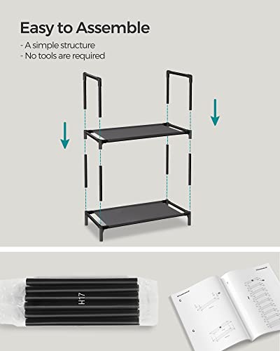 SONGMICS Shoe Rack, 10 Tier Shoe Shelf, Shoe Storage Organizer, Space-Saving, 11 x 17.7 x 68.1 Inches, Metal Frame, Non-Woven Fabric Shelves, for Entryway, Bedroom, Black ULSH010B02