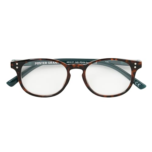 Foster Grant Women's Elodie Round Reading Glasses, Brown Tortoise/Transparent, 59 mm + 1