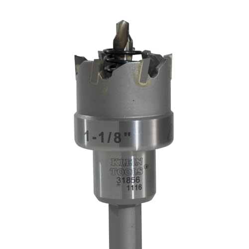 Klein Tools 31856 Heavy Duty Hole Cutter, 1-1/8-Inch Carbide Hole Cutter Cuts Stainless Steel, Mild Steel, Iron, and Copper
