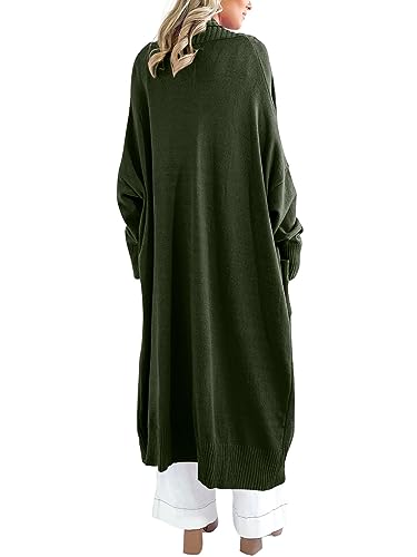 Danedvi Womens Long Cardigan Sweaters 2024 Fall Chunky Knit Oversized Slouchy Open Front Warm Coats with Pockets Army Green