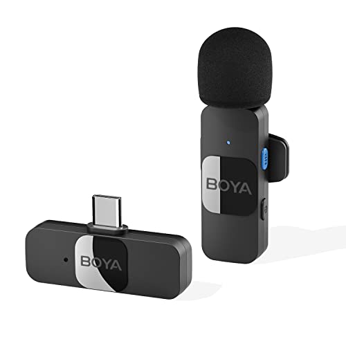 BOYA Wireless Lavalier Microphone for Android USB C Smartphone Tablet External Mini Lapel Type C Microphone for iPhone 15 Clip-On Mic for Video Recording Podcast YouTube Live Streaming