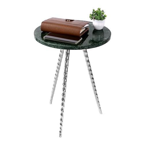 Round Side Table Tray Nightstand Coffee End Table for Living Room Bedroom Small Spaces Bedside Table Mid Century Modern Coffee Table Accent Table 15'' x 18.75'' - Basil Green Gold