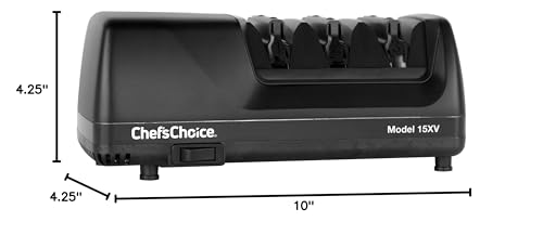 Chef’sChoice 15XV Professional Electric Knife Sharpener With 100-Percent Diamond Abrasives And Precision Angle Guides For Straight Edge and Serrated Knives, 3-Stage, Black