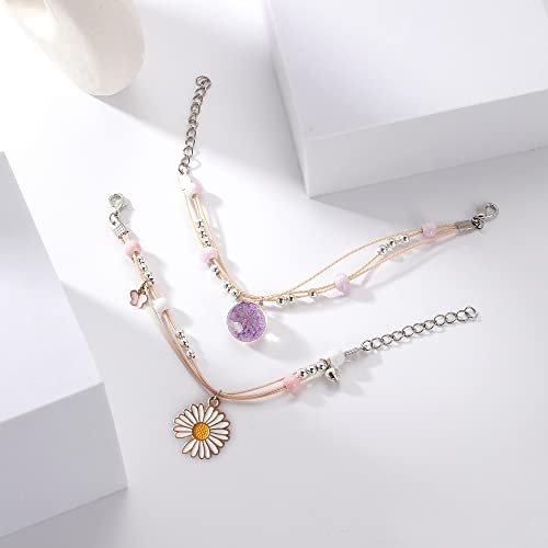 DS Beaded Charm Bracelets for Teen Girls Cute Cartoon 4 PCS Crystal Beads Pearl anime Bracelets for woman girls Adjustable Stretch bracelet anklets birthday Gift For daughter Friends-Purple Dolphin