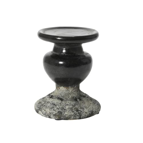 Creative Co-Op 2-Tone Sculptural Terracotta Pillar Candle Holder, Distressed Black