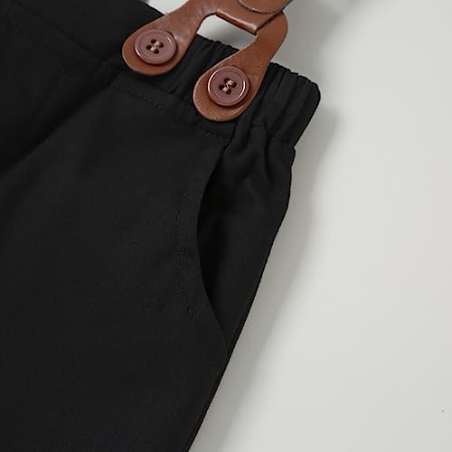 ZOEREA Toddler Baby Boy Suit Clothes Gentleman Wedding Outfits Long Sleeve Dress Shirt + Suspender Pants + Bowtie Wine Red 18-24 Months