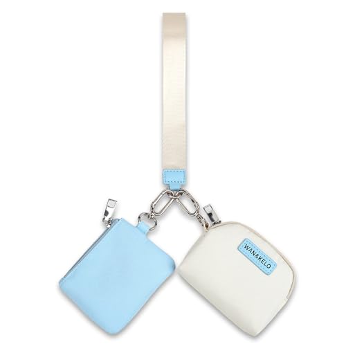 Sunpour Mini Zip Around Wristlet keychain Wallet for Women Dual Pouch Wristlet Portable wallet Coin Purse Mini Women Coin Pocket(Blue)