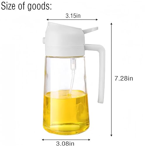 2 in 1 Olive Oil Dispenser Bottle for Kitchen,Oil Sprayer for Cooking, 1.56oz/470ml Premium Glass Oil Bottle, Food-grade Oil Mister for Air Fryer, Salad, Frying, BBQ (White)