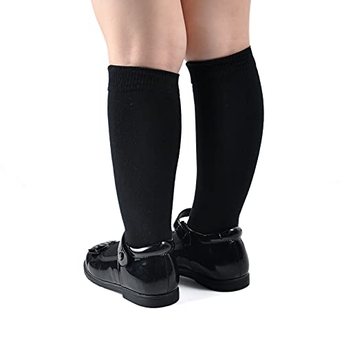 EPEIUS Girls Knee High Socks Seamless Cotton School Uniform Socks Kids Boy Long Socks 8-11 Years Ivory White 3 Pack (Ivory L)