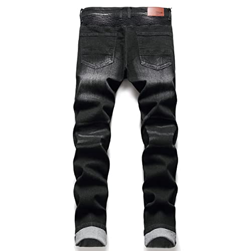 AITITIA Men's Regular Fit Biker Jeans (30, 3904 Maroon)