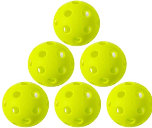 CHUVIAN Pickleball Balls, 6 Pack, 40 Holes, Yellow, Suitable for All Courts High Bounce, True Flight, Durable Yellow Pickle Balls, USA Pickleball Approved Tournament and Competition Play