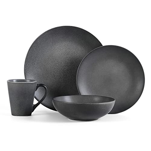 Stone Lain Grao Stoneware 16-Piece Dinnerware Set, Grey