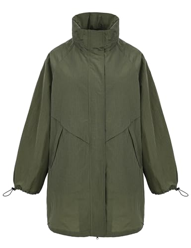 Orolay Women's Lightweight Windbreaker Hooded Rain Jacket Relaxed Fit Raincoat with Pockets for Outdoor Armygreen