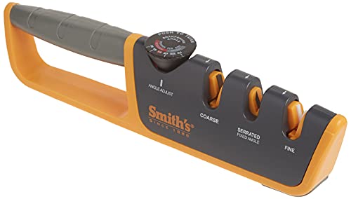 Smith's Adjustable Angle 2-Stage Knife Sharpener - Grey/Yellow, Restores Blades for Hunting, Pocket & Serrated Knives