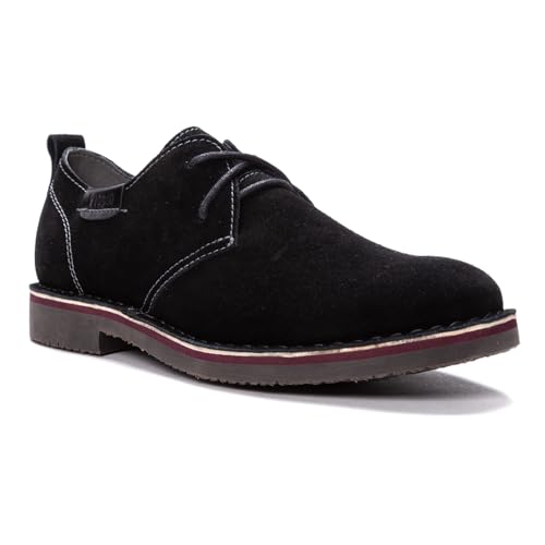 Propét Men's Finn Oxford, Plain Toe - Suede Shoes, Black, 9.5 XX-Wide US