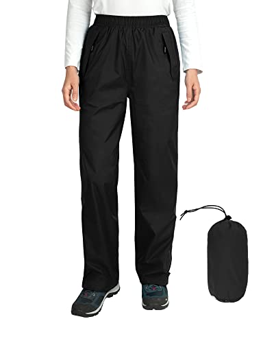 Outdoor Ventures Women's Rain Pants Packable Waterproof Hiking Pants Windproof Breathable Outdoor Rain Over Pants Grey