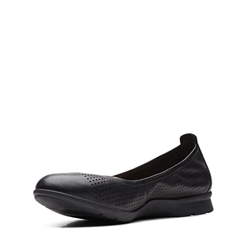 Clarks Jenette Ease Ballet Flat, Black Leather, 10 Medium