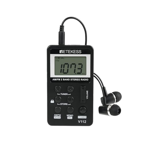 Retekess V112 AM FM Pocket Radio, Digital Radio with Earphone, Rechargeable Battery Radio with LCD Display for Walking, Jogging, Training(Black)