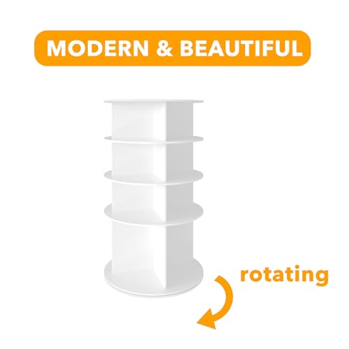 SpaceAid Rotating Shoe Rack 4 Tier Organizer, High Bottom Design Shoe Tower Spinning Storage Lazy Susan, Revolving Rack 360, Closet Handbag Display Rotate Organizers (White)