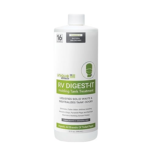 Unique RV Digest-It Black Water Tank Treatment - Concentrated Liquid RV Toilet Treatment - Eliminates Odor, Liquifies Waste, Prevents Sensor Misreading, CA Approved (32 oz.)